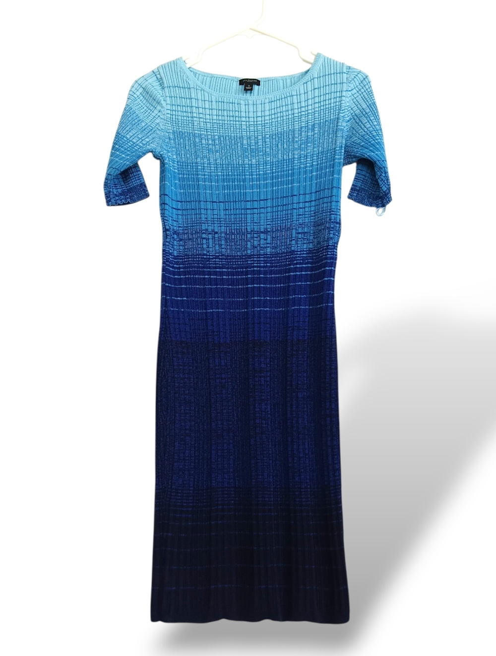 Ann Taylor Ombre Blue Knit Midi Dress Stretch Bodycon Sapphire Work Business SM